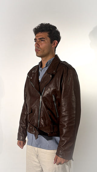 Chiodo biker in pelle nera vegetale lucida