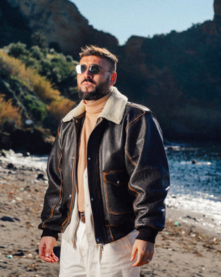 Bomber in vera pelle marrone effetto Vintage