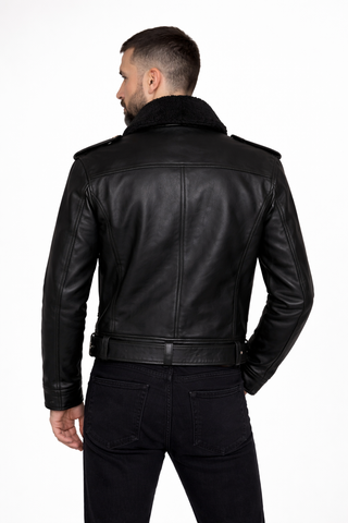 Giacca in pelle nera vitello effetto liscio