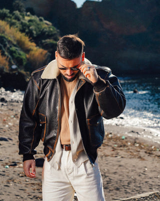 Bomber in vera pelle marrone effetto Vintage