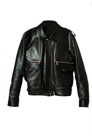 Giacca in pelle nera vitello effetto liscio