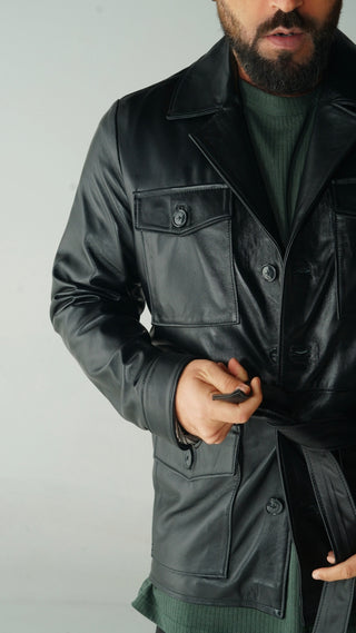 Sariana  in pelle testa di moro effetto liscio collo giacca