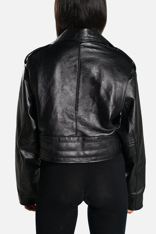 Chiodo biker over short in pelle nero