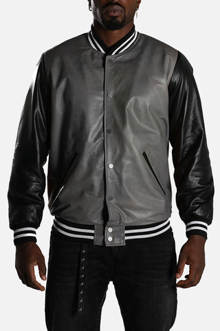 Giubbotto Bomber in pelle cognac/nero nappa