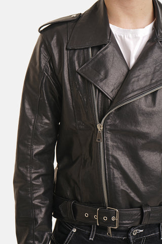 Chiodo biker in pelle nera vegetale lucida