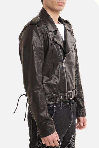 Chiodo biker in pelle nera vegetale lucida