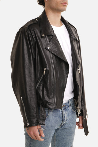 Chiodo biker in pelle nera vegetale lucida