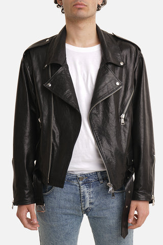 Chiodo biker in pelle nera vegetale lucida