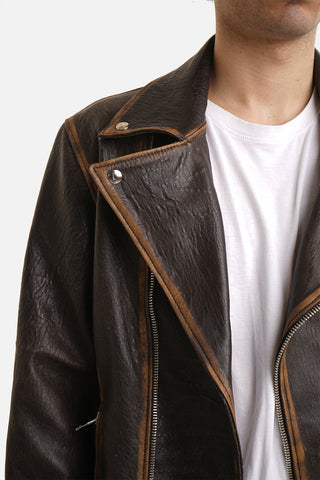 Chiodo biker in pelle marrone nappa effetto vintage