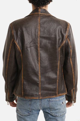 Chiodo biker in pelle marrone nappa effetto vintage