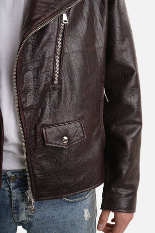 Chiodo biker in pelle vinaccio effetto invecchiato