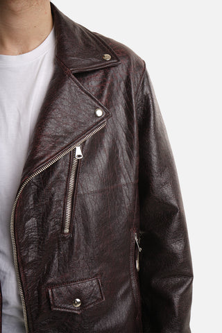 Chiodo biker in pelle vinaccio effetto invecchiato