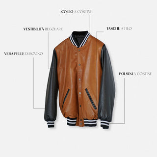 Giubbotto Bomber in pelle cognac/nero nappa