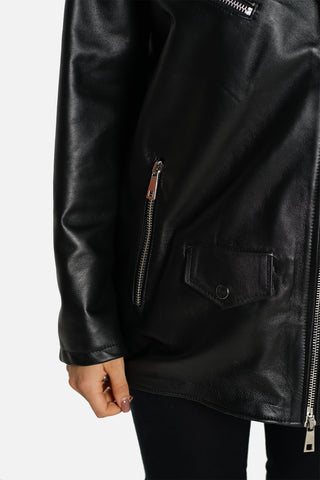 Chiodo biker in pelle nera nappa liscia