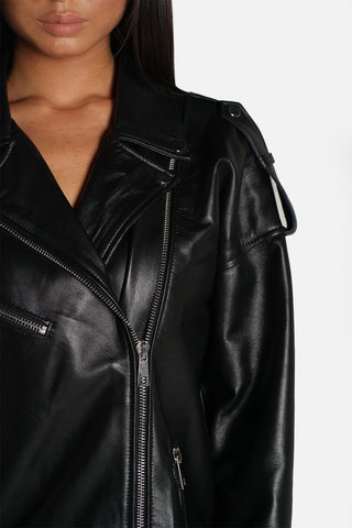 Chiodo biker in pelle nera nappa liscia