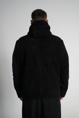 Giacca in camoscio nera uomo con tasche