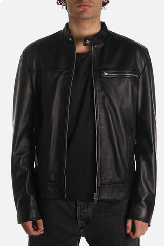 Giacca in pelle nera nappa effetto liscio