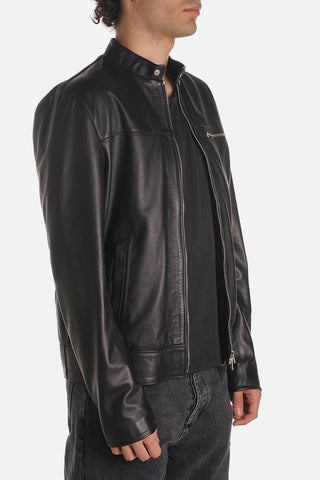 Giacca in pelle nera nappa effetto liscio