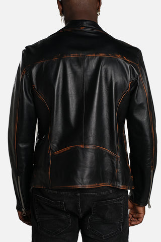 Chiodo biker in pelle nera effetto vintage