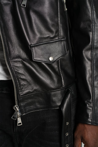 Chiodo biker in pelle nera nappa liscia