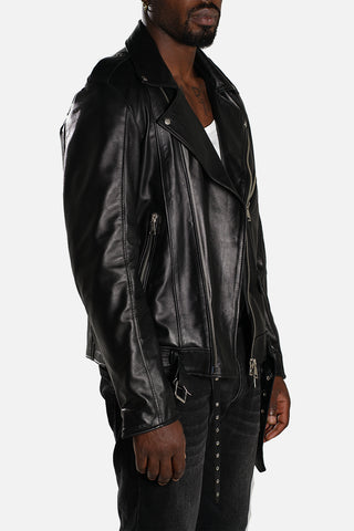 Chiodo biker in pelle nera nappa liscia